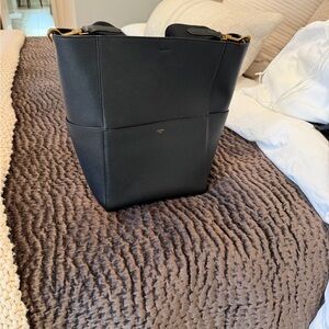 Celine Black Sangle Bucket Bag with Gold Accents